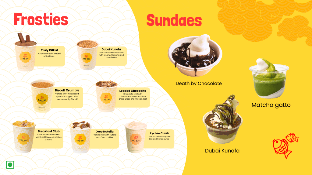 Tai Tai Creamery menu: frosties and sundaes