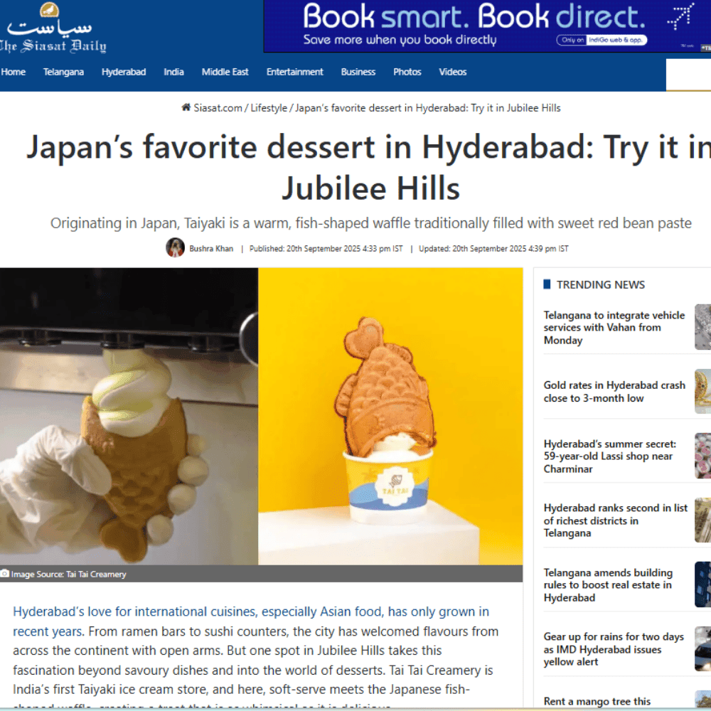 Freshly made soft serve and taiyaki at Tai Tai Creamery, Hyderabad