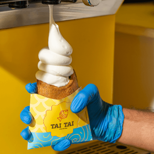 Freshly made soft serve and taiyaki at Tai Tai Creamery, Hyderabad