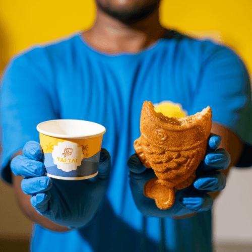 Freshly made soft serve and taiyaki at Tai Tai Creamery, Hyderabad